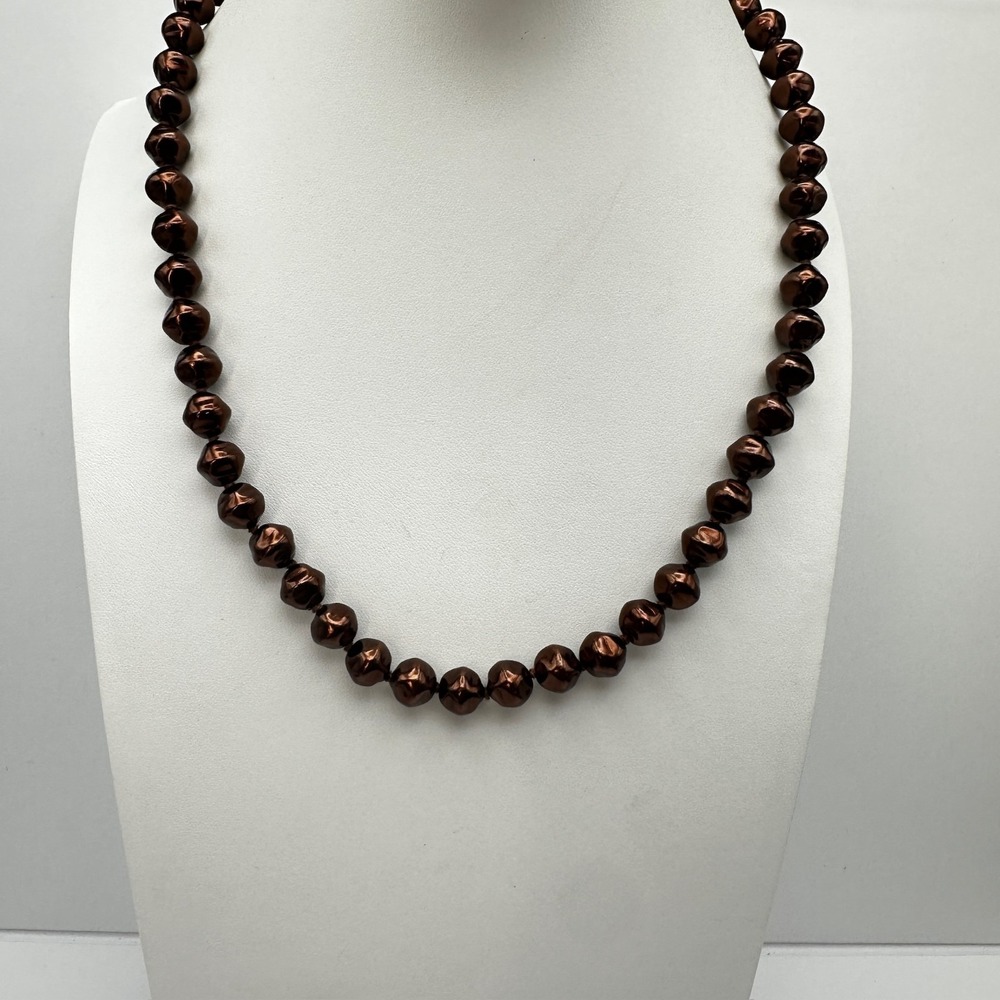 Vintage 90s Bronze Tone Pearl Knotted Necklace Gold Tone Clasp Women's Jewelry